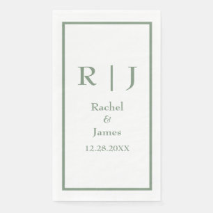 Sage Green Monogram Name Elegant Minimal Wedding Napkin