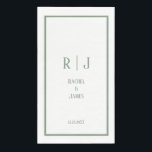 Sage Green Monogram Name Minimal Elegant Wedding Napkin<br><div class="desc">Designed with text templates for monogrammed initials,  name and date which you can customise!</div>