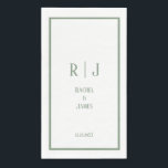 Sage Green Monogram Name Minimal Elegant Wedding Napkin<br><div class="desc">Designed with text templates for monogrammed initials,  name and date which you can customise!</div>