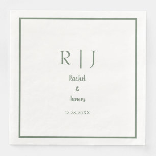 Sage Green Monogram Name Minimal Elegant Wedding Napkin