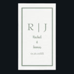 Sage Green Monogram Name Minimal Elegant Wedding Napkin<br><div class="desc">Designed with text templates for monogrammed initials,  name and date which you can customise!</div>