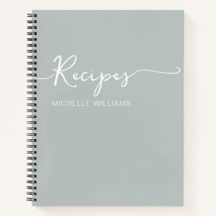 Sage Green Monogram Name Signature Cookbook Recipe Notebook