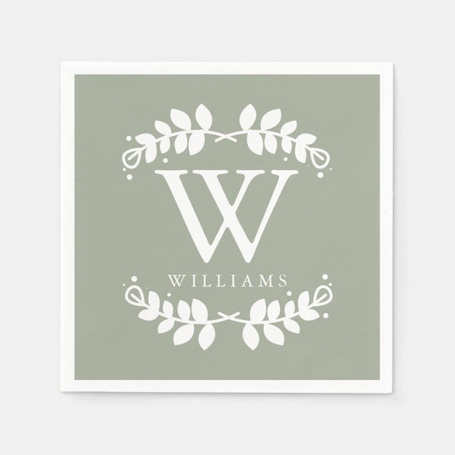 Sage Green Monogram Napkin (Front)