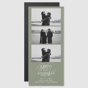 Sage Green Monogram Photo Strip Magnetic Wedding