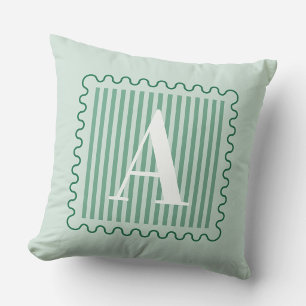 Sage Green Monogram Preppy Scalloped Cushion