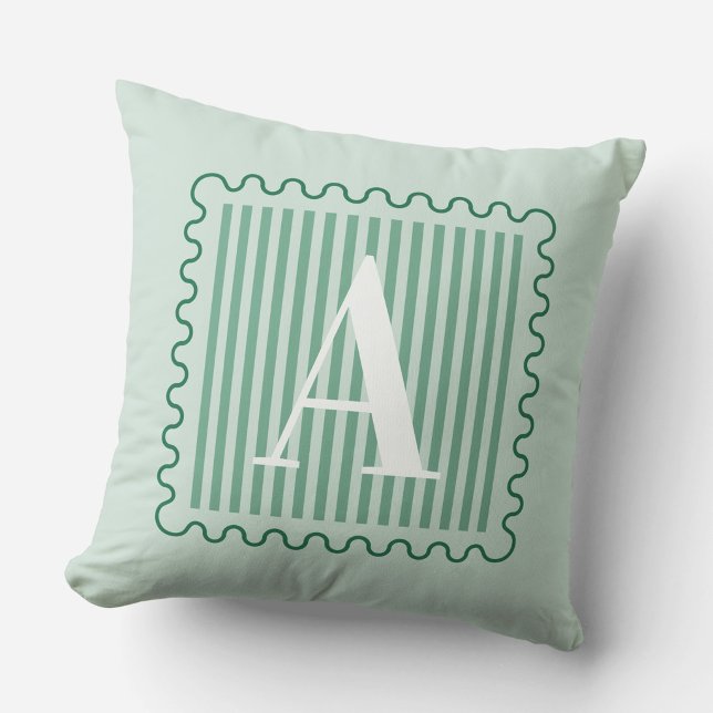 Sage Green Monogram Preppy Scalloped Cushion (Creator Uploaded)
