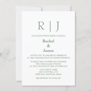 Sage Green Monogram QR Code Classy Minimal Wedding Invitation