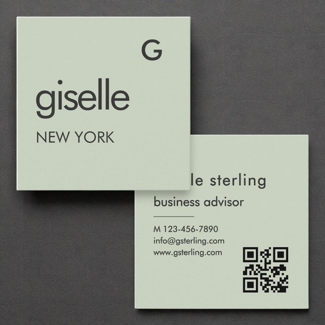 Sage Green Monogram QR Code Minimalist  Square Business Card (Creator Uploaded)