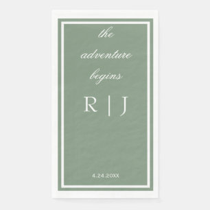 Sage Green Monogram Quote Script Text Wedding Napkin
