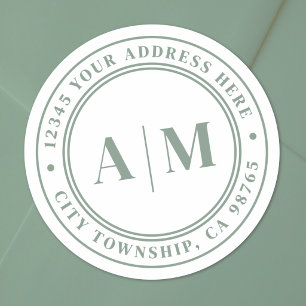 Sage Green Monogram Return Address Classic Round Sticker