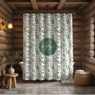 Sage Green Monogram Rustic Olive Pattern Shower Curtain