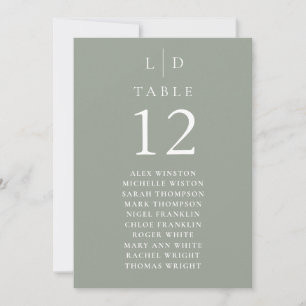 Sage Green Monogram Table Number Seating Chart