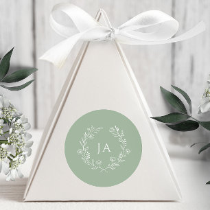 Sage Green Monogram Wedding Classic Round Sticker