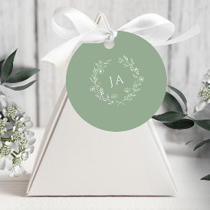 Sage Green Monogram Wedding Favour Tags