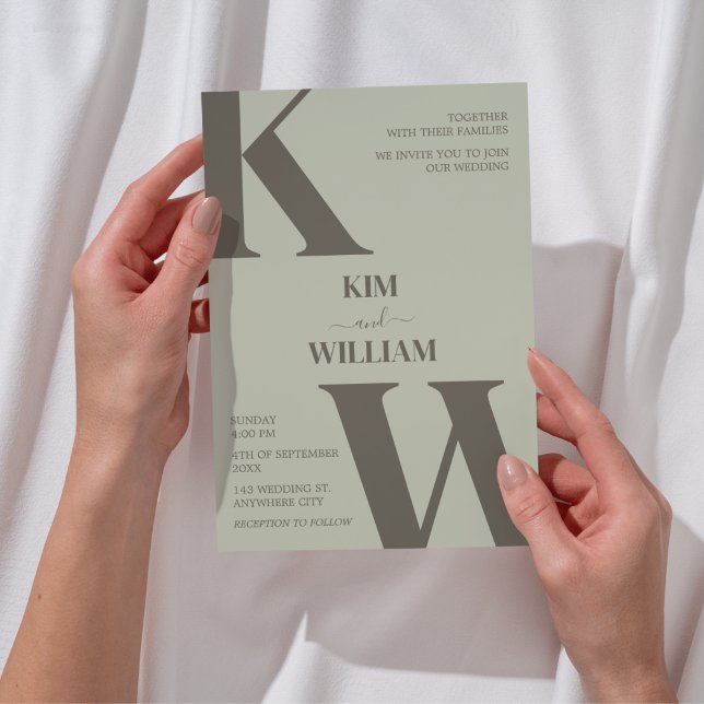 Sage Green Monogram Wedding Invitation (Sage Green Monogram Wedding Invitation)