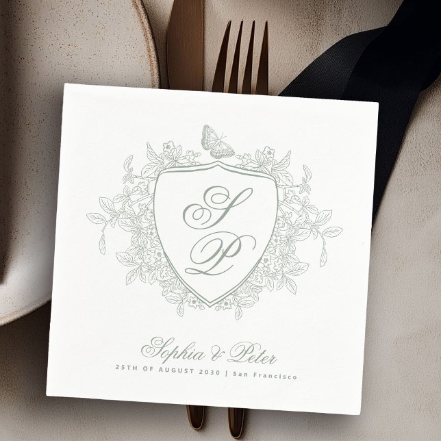 Sage green monogram wedding napkin (Creator Uploaded)