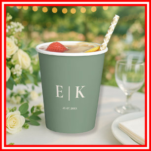 Sage Green Monogram Wedding Paper Cups