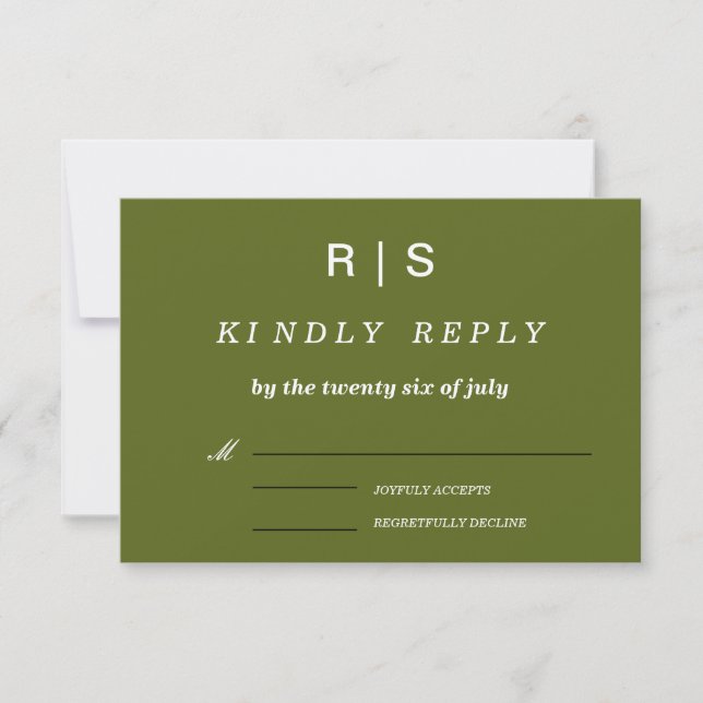 Sage Green Monogram Wedding RSVP Card (Front)