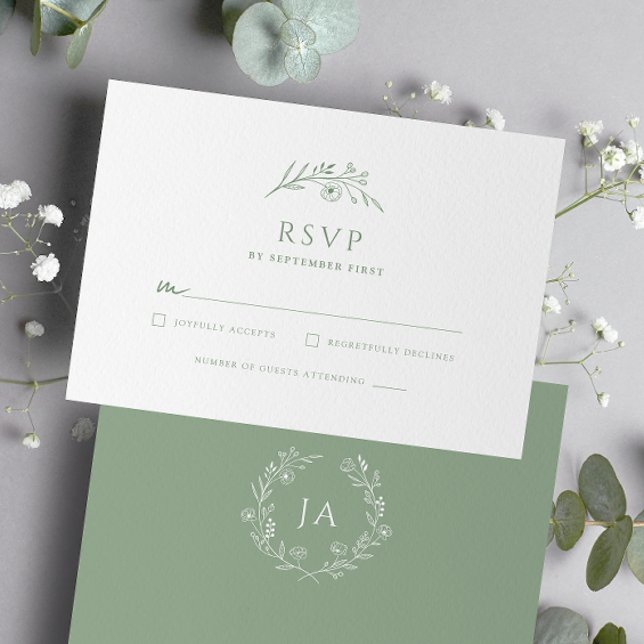 Sage Green Monogram Wedding RSVP Card (Creator Uploaded)