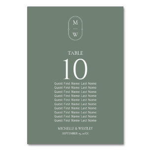 Sage Green Monogram Wedding Seating Chart Table Number