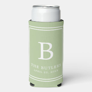 Sage Green Monogram Wedding Seltzer Can Cooler