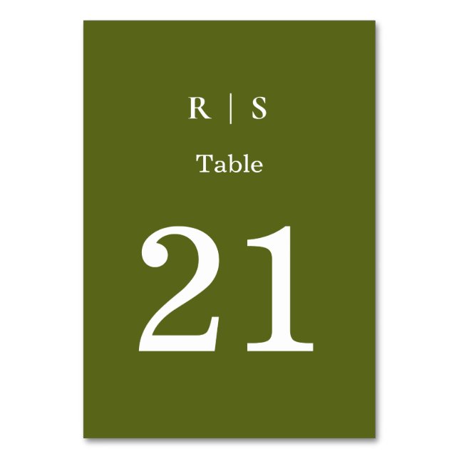 Sage Green Monogram Wedding Table Number Card (Front)