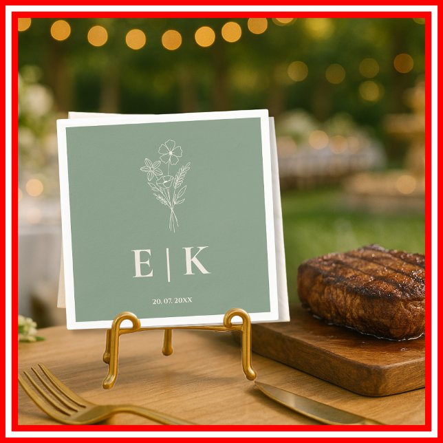 Sage Green Monogram Wildflower Wedding Napkin (Creator Uploaded)