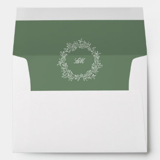 Sage Green Monogram Wreath Wedding Envelope
