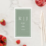 Sage Green Monograms Simple Elegant Modern Wedding Napkin<br><div class="desc">Designed with text templates for monogrammed initials,  name and date which you can customise!</div>
