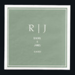 Sage Green Monograms Simple Elegant Modern Wedding Napkin<br><div class="desc">Designed with text templates for monogrammed initials,  name and date which you can customise!</div>