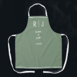 Sage Green Monograms Simple Elegant Trendy Wedding Apron<br><div class="desc">Designed with text templates for monogrammed initials,  name and date which you can customise!</div>