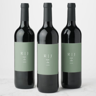 Sage Green Monograms Trendy Elegant Modern Wedding Wine Label