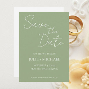 Sage Green Monotone Simple Style Wedding Save The Date