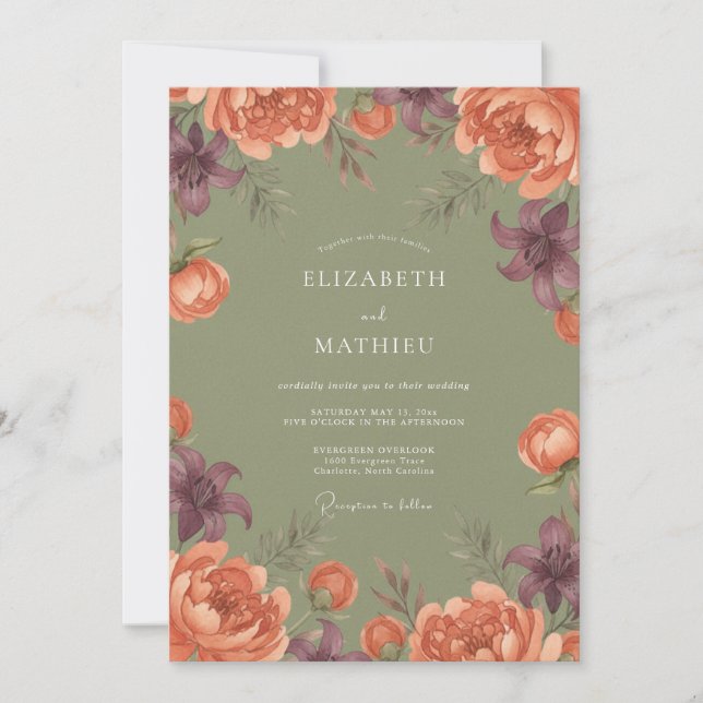 Sage Green Moody Autumn Wedding Invitation (Front)