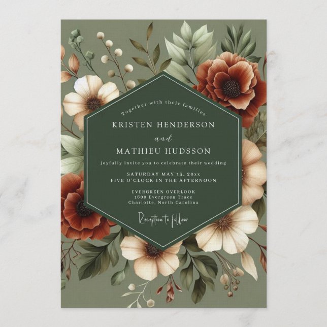 Sage Green Moody Harvest Wedding Invitation (Front)
