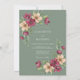 Sage Green Moody Woodland Wedding Invitation