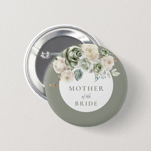Sage Green Mother of the Bride Bridal Shower 6 Cm Round Badge (Front & Back)