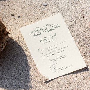 Sage Green Mountain Pine Tree Outdoor Wedding RSVP Card