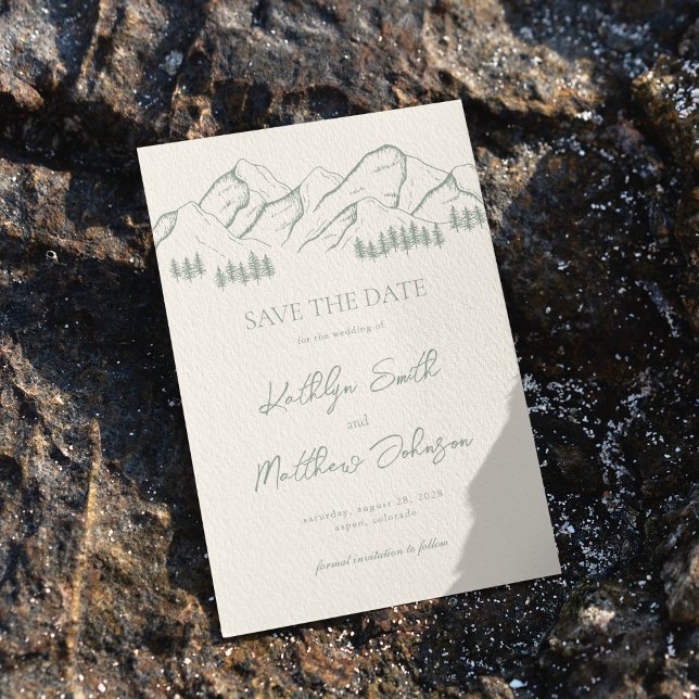 Sage Green Mountain Pine Tree Outdoor Wedding Save The Date (Creator Uploaded)