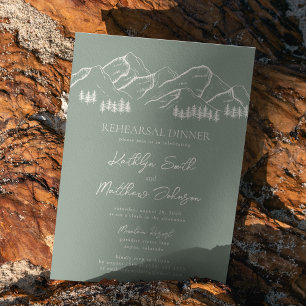 Sage Green Mountain Pine Tree Rehearsal Dinner Invitation