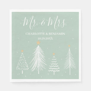 Sage Green Mr and Mrs Christmas Winter Wedding Napkin
