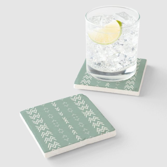 Sage Green Mud-Cloth Stone Coaster (Side)