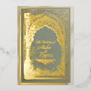 Sage Green Mughal Arch GoldFoil Wedding Invitation