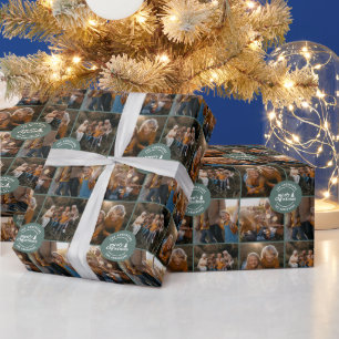 Sage green multi photo Christmas modern minimal Wrapping Paper