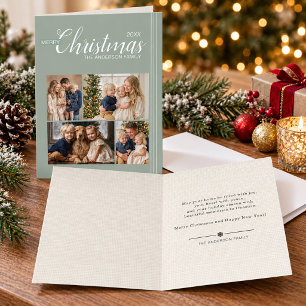 Sage Green Multi Photo Pinstripe Christmas Folded Holiday Card