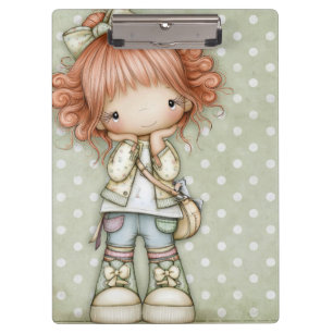 Sage Green Muted Olive Cream Beige Polka Dot Retro Clipboard