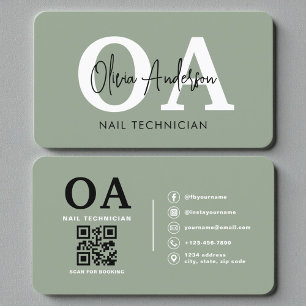 Sage Green Nail Artist QR Code Business Card
