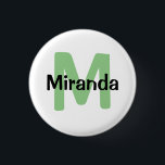Sage green, Name and initial bachelorette  3 Cm Round Badge<br><div class="desc">Introducing our personalized Sage Chic button – the perfect accessory for a memorable bachelorette party! Crafted with sophistication, the front of the button features an elegant sage green initial that can be customized to the bachelorette’s name, paired with a stylish black name, adding a touch of flair to every celebration....</div>