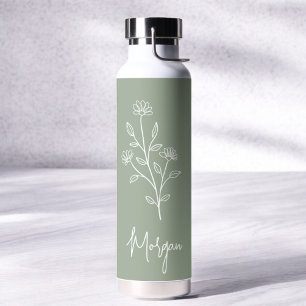 Sage Green Name Floral Bachelorette Bridal Water Bottle