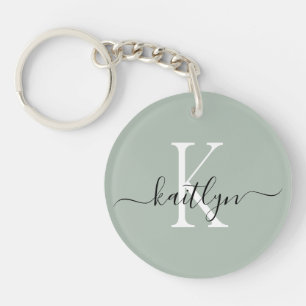 Sage Green Name Initial Monogram Key Ring